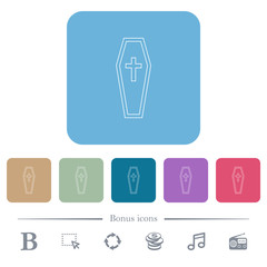 Coffin flat icons on color rounded square backgrounds