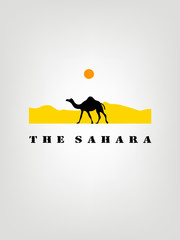 Camel in desert logo on a white background