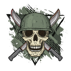 The skull in the helmet. Dead soldier.