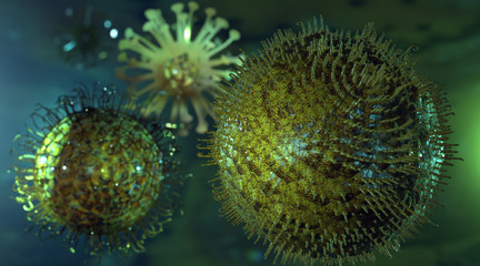 3d illustration of viruses that cause infection of the body