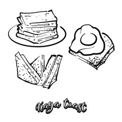 Kaya toast food sketch separated on white