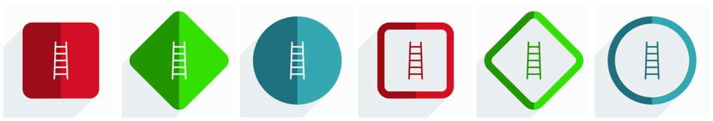Ladder, step, climb, tool, level icon set, flat design vector illustration in 6 options for webdesign and mobile applications in eps 10