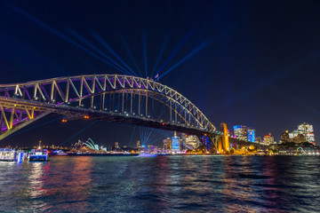 Fototapeta na wymiar The Sydney Harbour Bridge and the city at night during Vivid Annual Festival of light