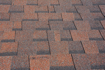 Asphalt Shingles Textured Background Photo. Red Roof Shingles - Roofing Construction, Roofing Repair.