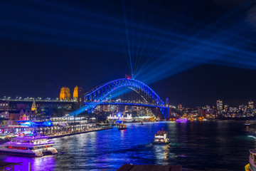 Fototapeta na wymiar The Sydney Harbour Bridge and the city at night during Vivid Annual Festival of light