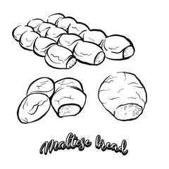 Maltese bread food sketch separated on white