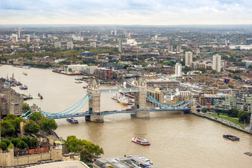 Obraz na płótnie Canvas Aerial view of London with London Bridge upon Thames river, UK