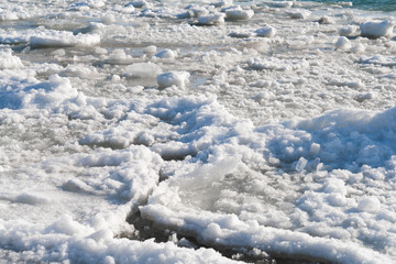 Fototapeta na wymiar Floating ice block in Xinjiang China Sayram(sailimu) lake in winter season.