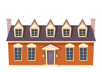 Urban retro colonial style building cartoon vector illustration