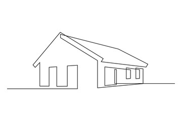 Family house in continuous line art drawing style. Suburban home minimalist black linear sketch isolated on white background. Vector illustration