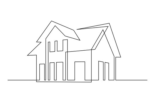 Family house in continuous line art drawing style. Suburban home minimalist black linear sketch isolated on white background. Vector illustration