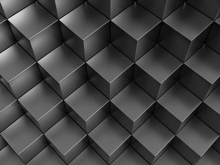 Abstract black 3D geometric metal cubes background. 3d rendering - illustration.
