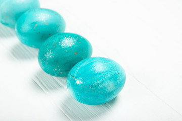 Blue Easter eggs . Close-up