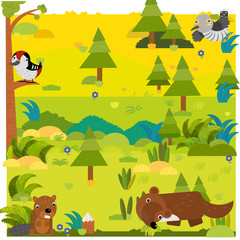 Naklejka premium cartoon forest with wild animal marten and other animals
