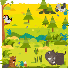 cartoon forest with wild animal boar and other animals