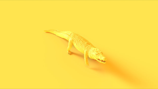 Yellow Walking Crocodile Quarter Right View 3d illustration 3d render