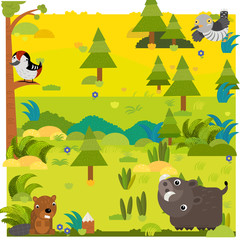 cartoon forest with wild animal boar and other animals