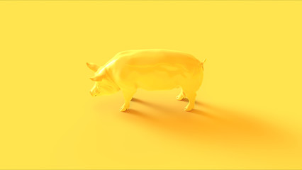 Yellow Pig Left View 3d illustration 3d render