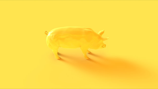 Yellow Pig Right View 3d illustration 3d render