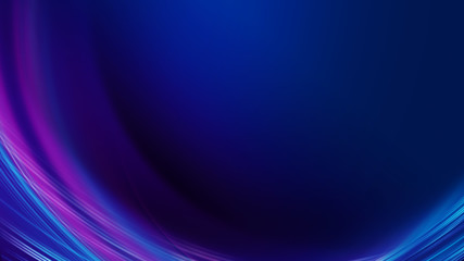 Dark blue abstract background with ultraviolet neon glow, blurry light lines, waves