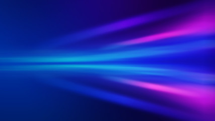 Dark blue abstract background with ultraviolet neon glow, blurry light lines, waves