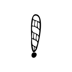 Hand drawn exclamation mark on a white isolated background. Doodle, simple outline illustration. It can be used for decoration of textile, paper and other surfaces.