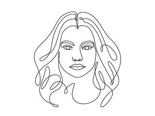 Continuous line art, drawing face and hairstyle, fashion concept, woman beauty minimalist. Vector illustration isolated on white background. For t-shirt, slogan design print graphics style