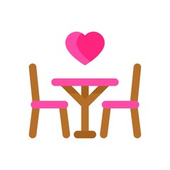 love and wedding related table and chairs with heart vectors in flat design,
