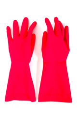 Rubber gloves isolated on white background. Pair of red rubber glove isolated