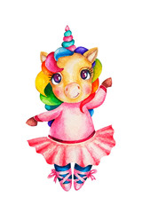 cute illustration of cartoon unicorn in ballet tutu