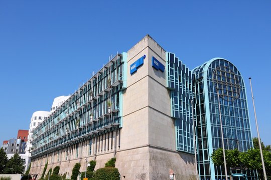 DUSSELDORF, GERMANY - JULY 8, 2013: WDR (Westdeutscher Rundfunk) television and radio building in Dusseldorf. WDR is a public broadcasting institution.