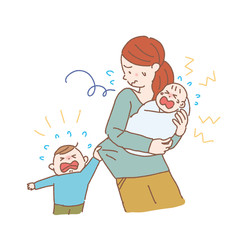 ワンオペの女性　子育て　育児　ノイローゼ　イラスト　産後うつ