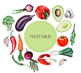 Vegetables, hand-drawn in gouache, an emulation of oil painting. mushrooms, carrots, onions, beets, avocados, mushrooms, garlic, broccoli, eggplant. suitable for corporate identity and other