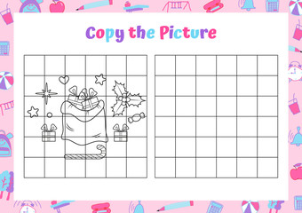Copy the picture. Drawing activity for kids. Educational game for preschool children. 