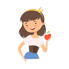 Snow White Character from Fairy Tale Holding Ripe Apple Vector Illustration