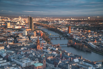 Naklejka premium Frankfurt view at sunset from main tower 