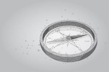 Abstract mash line and point polygonal compass icon. Low poly style design illustration © Brazhyk