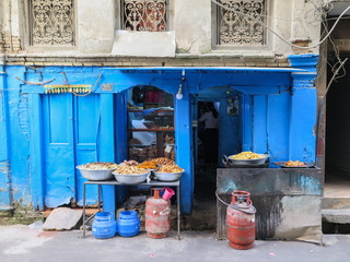 Street food for sale in front of a house in Kathmandu, Nepal