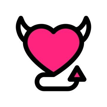 love and wedding related heart with horn and tail vectors with editable stroke,