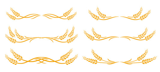 wheat spikes set icon with design elements