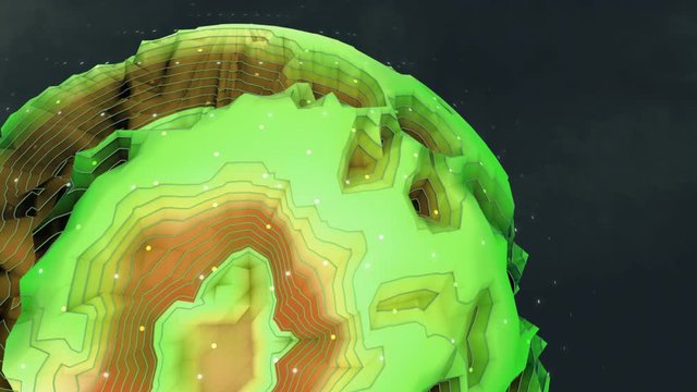 Green and Orange Alien Planet in space rotating 3D animation. Clip contains space, strange topographical planet, cosmos, globe. Great 4k projection map or kids show.
