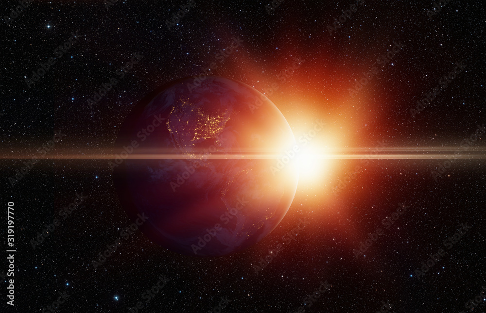 Poster planet earth with a spectacular sunset 