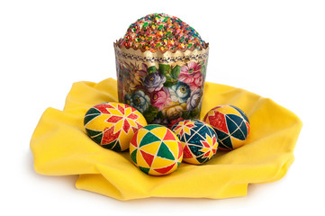 Easter eggs. Easter cake. isolated on white background