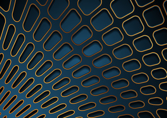 Blue and bronze papercut 3d grid abstract background. Corporate geometric paper vector design