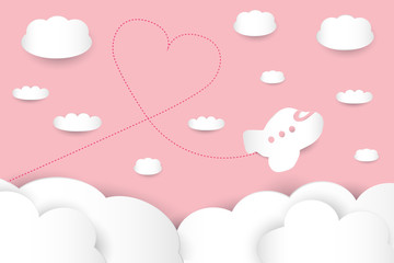 EPS 10 vector. Plane making heart in the sky. Valentines day concept.