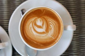 hot latte coffee drink put on table in the morning day
