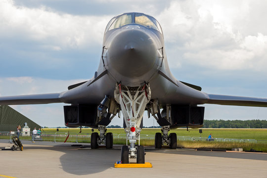BERLIN, GERMANY - JUNE 2, 2016: US Air Force strategic bomber B-1B Lancer on display at the Exhibition ILA Berlin Air Show.