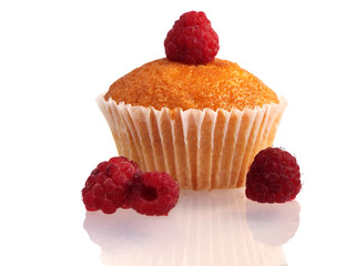 Raspberry jam cupcake isolated on white background