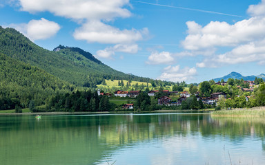 Fototapeta na wymiar weissensee lake in the bavarian alps near fuessen, allgaeu, bavaria, germany