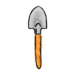 Small garden shovel in sketch style. Colorful illustration.